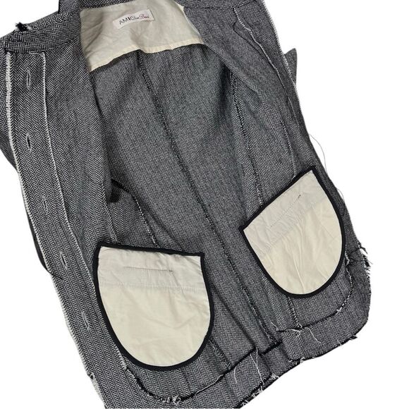 Amici by Baci Black White Herringbone Raw Seam Organic Cotton Jacket Size Medium - Picture 4 of 9